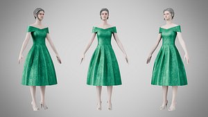 Dress 42 Emerald Velvet Green With Design 3D model