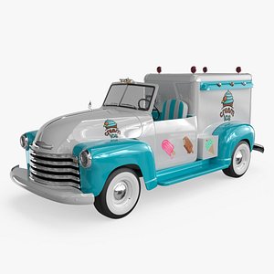 Retro Popsicle Sales Van White Blue Simplified 3D model