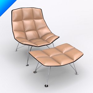 Jehs Laub Lounge Chair and Ottoman-Wire Base-Fixed Back