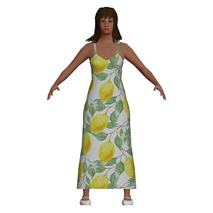 3D low-poly woman wearing dress