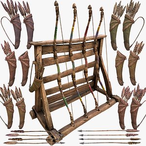 Medieval Armory Rack Stand Weapons Bow Bows Archer Pack