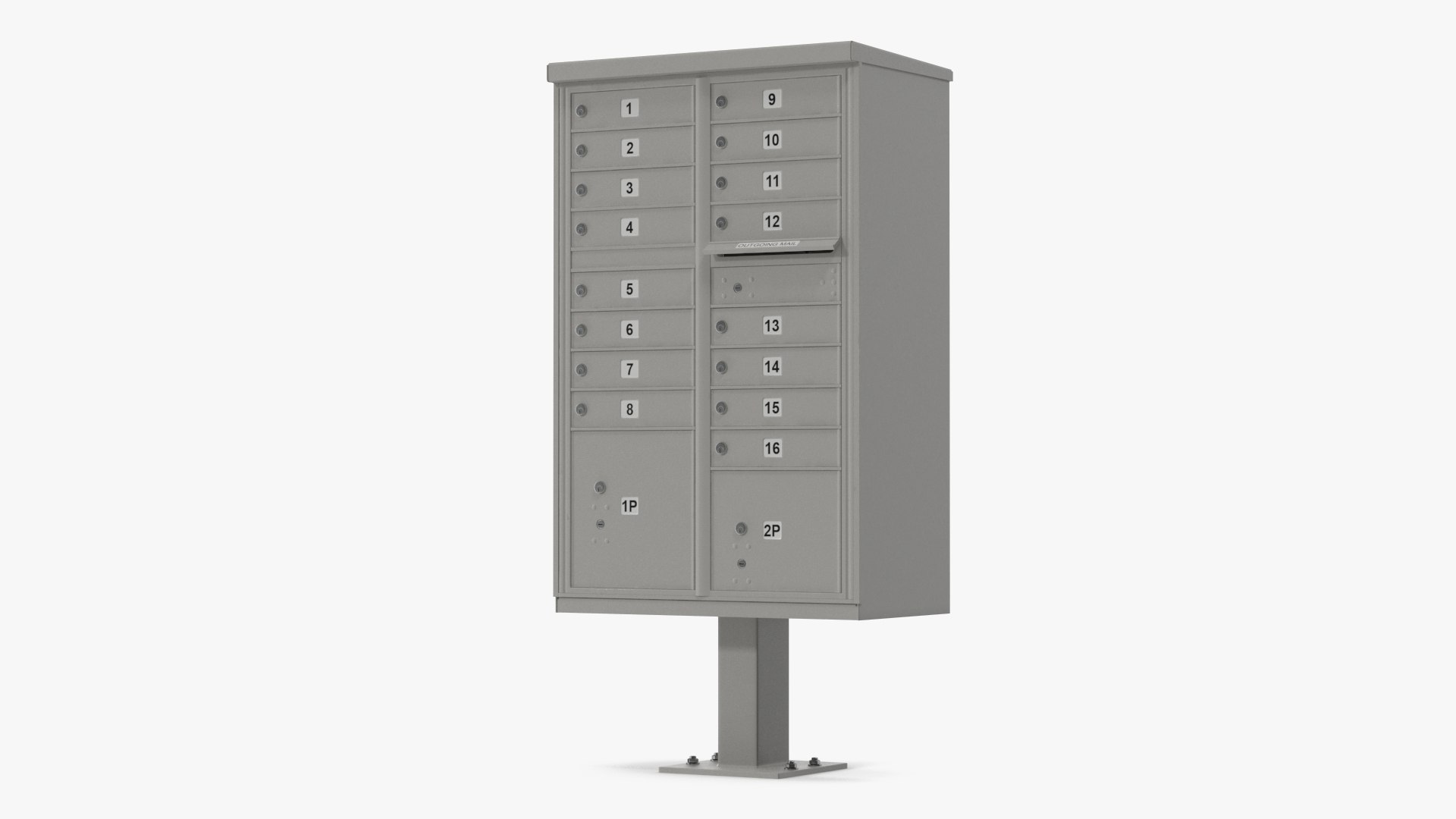 Grey Sixteen Door Parcel Cluster Mailbox 3D model preview