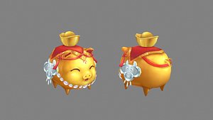 cartoon gold ingot piggy bank - money storage 3D model