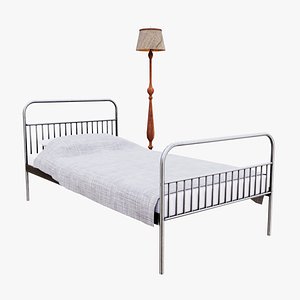 Metal Bed and Vintage Standing Lamp