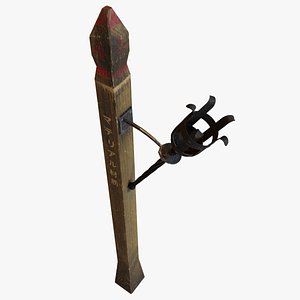 3D An old  iron torch on a pole model