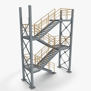 3D Fire Escape Stair PBR Unwraped Modular Two Levels