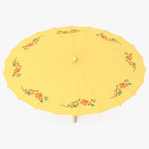 Traditional Chinese Ancient Umbrella Open Yellow 3D