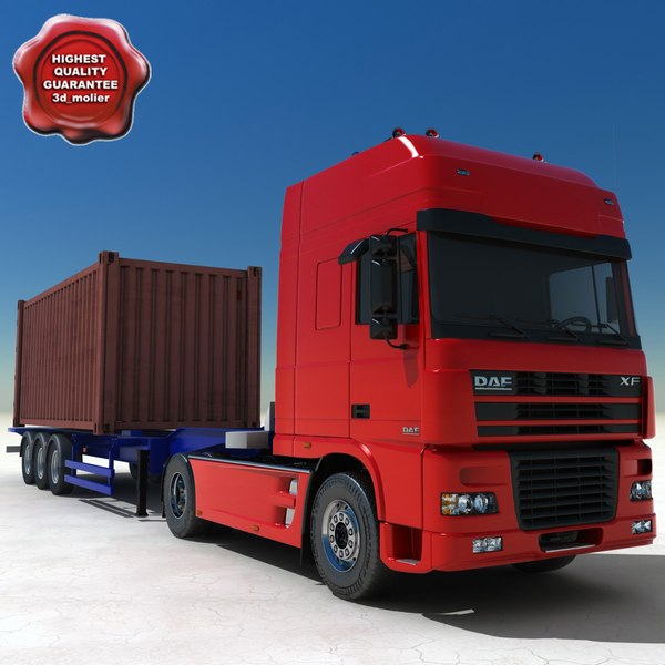 daf xf container truck 3d 3ds