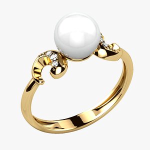 3D 8mm Pearl Fashion Gold Ring