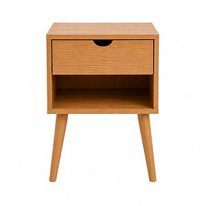 Modern Scandinavian Oak Bedside Table with Drawer and Open Shelf 3D Model 3D model