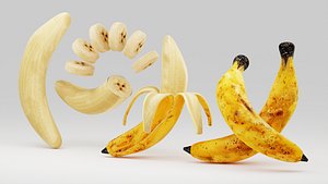 3D Banana Fruit Pack with Slices model
