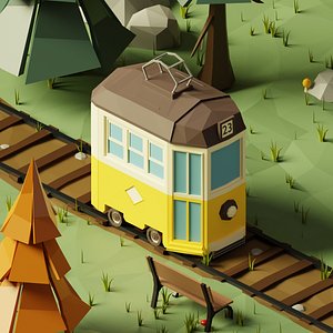 3D LowPoly Cartoon old Tram model