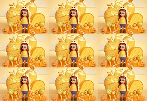 Orange C4D cartoon pastoral style girl IP creative image little girl little girl cute girl Q version 3D