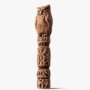 Wooden Pole with an Owl Design 3D model