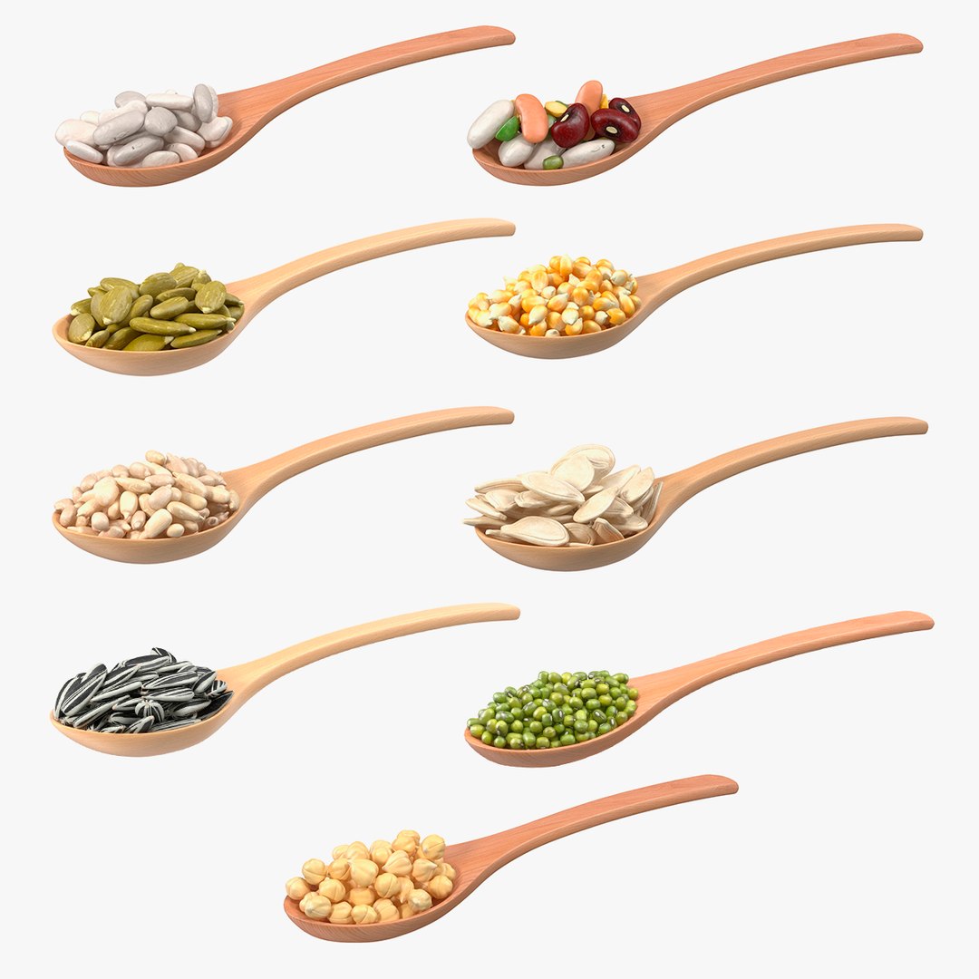 Wooden Spoons with Seeds Collection 2 3D model preview