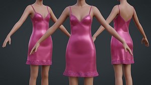 Pink Slip Singlet Dress - Silk Satin Nightgown 3D