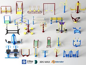 Outdoor Park Fitness Equipment 3D Model Public Workout Machine Pack 3D