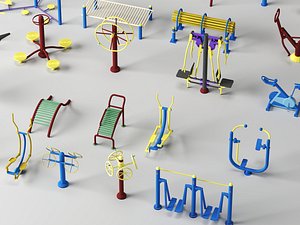 Outdoor Park Fitness Equipment 3D Model Public Workout Machine Pack 3D