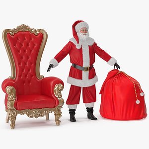 Santa Claus with a Bag and a Throne Chair