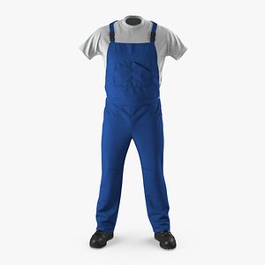 3d construction worker blue uniform