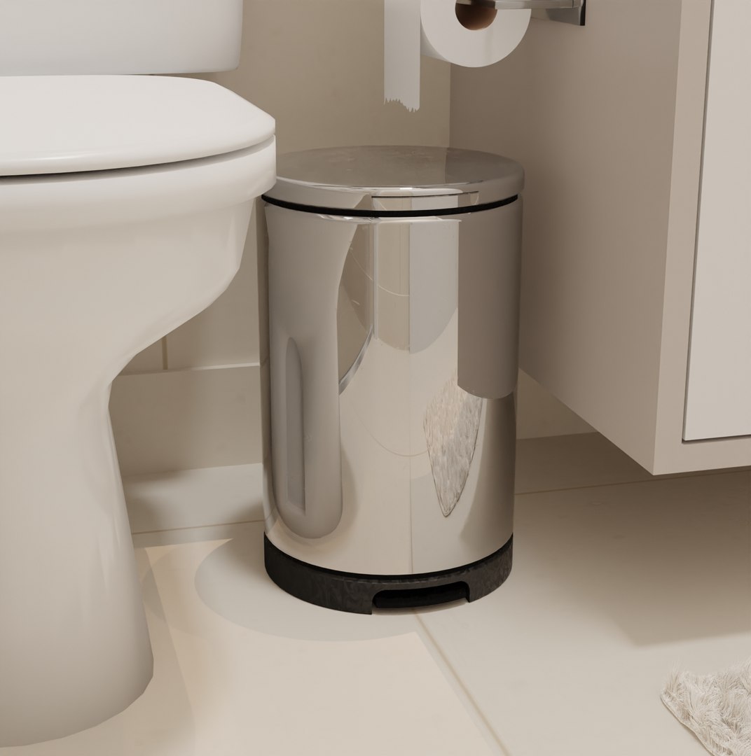 3D Chrome Trash Bathroom Model TurboSquid 1592670