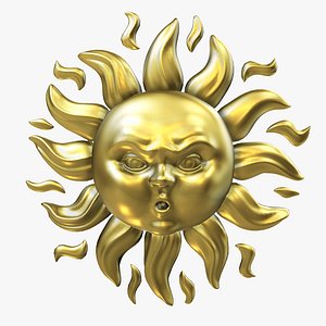 Golden Angry Sun Face - Ready to Render