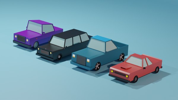 Modelos 3D de pacote de carros de desenho animado low poly para jogos grátis