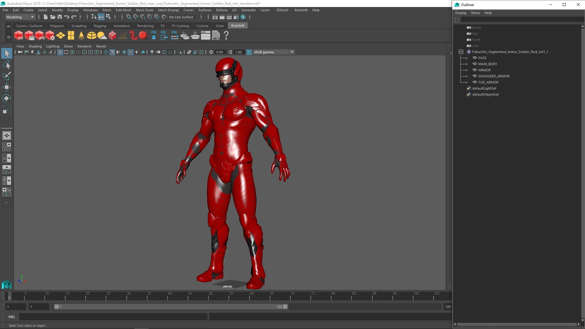Futuristic Segmented Armor Soldier Red 3D model preview