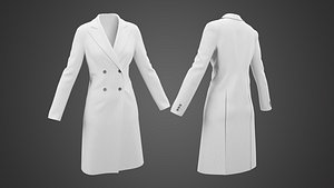 3D model Long Leather Coat White