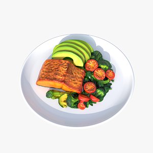 3D model Salmon With Avocados Crispy Vegetables
