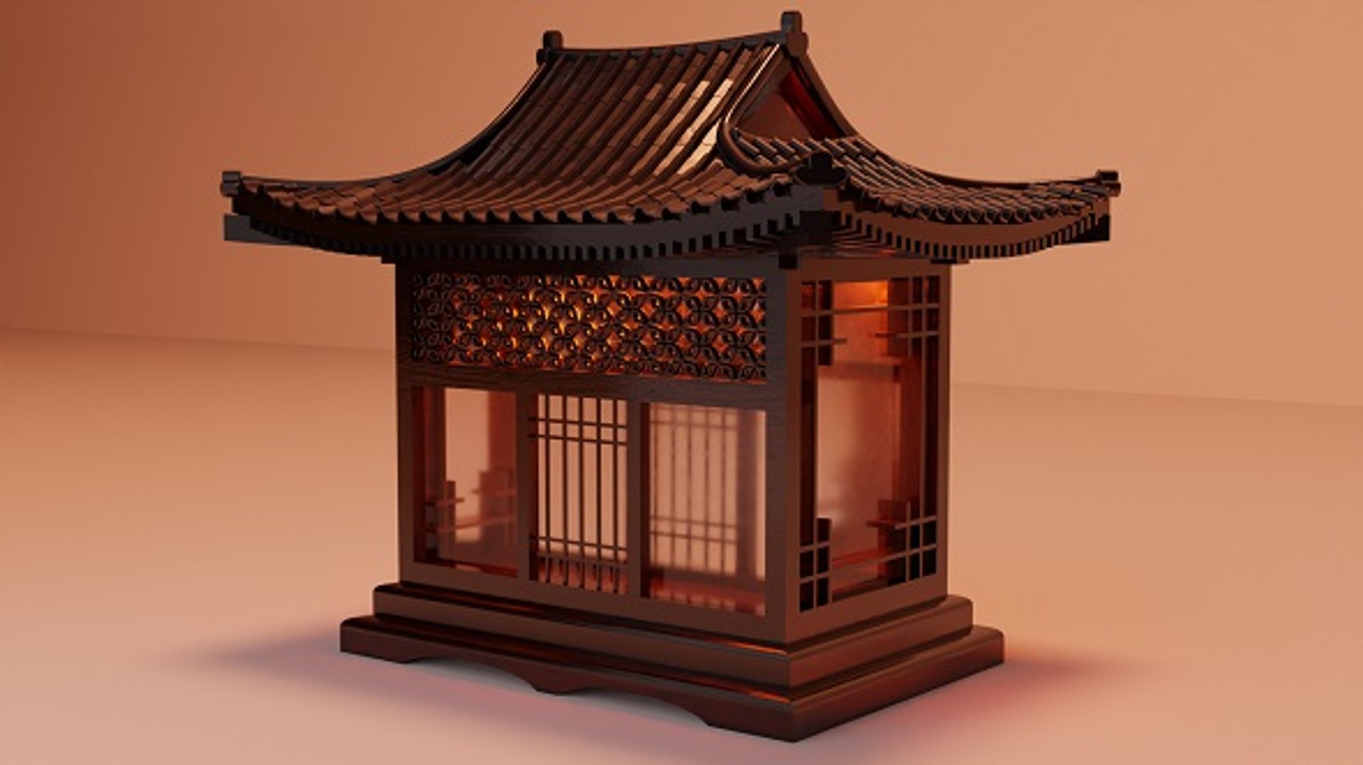 Carved Wood Lamp Japanese Building Architecture Low-poly 3D Model 3D ...