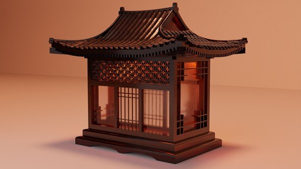 Carved Wood Lamp Japanese Building Architecture Low-poly 3D model 3D model