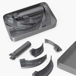 3D Laryngoscope Kit with Curved Blades in Tray Medical Steel model