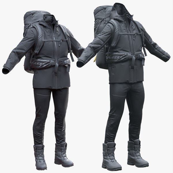 Hombre de ropa de senderismo de invierno con mochila aparejada Modelo 3D  $249 - .max - Free3D
