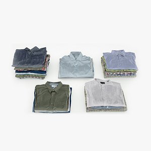 Pile or stack of folded shirts polo Generic casual wardrobe clothing&nbsp; collection 3D