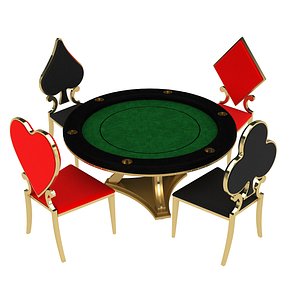 3D model poker table design chairs