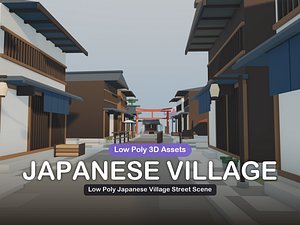Low Poly Japanese Village Street Scene