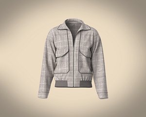 Mens ribbed jacket with check fabric and piping 3D model