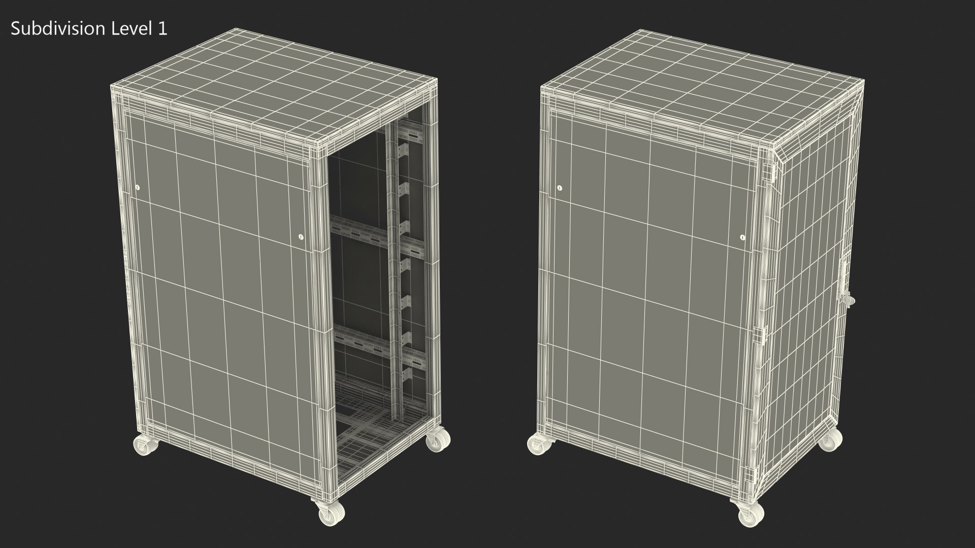 3D Floor Standing Rack Cabinet 27U Black Empty model https://p.turbosquid.com/ts-thumb/p2/C1NvcF/WR/floorstandingrackcabinet27ublackemptymb3dmodel019/jpg/1643833475/1920x1080/fit_q87/74f2b8c117162a29b7fa2b0e3494d823c36d718f/floorstandingrackcabinet27ublackemptymb3dmodel019.jpg