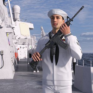 3D US Navy Sailor with Assault Rifle