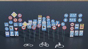 Road Signs City Asset Pack - 29 Models - Blender Asset Browser Ready 3D