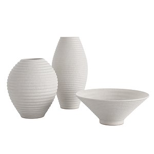 Otsu Round White Ceramic Textured Vase 3D model