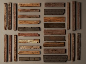 3D model Scanned Reclaimed Old Wood Planks And Rustic Beams