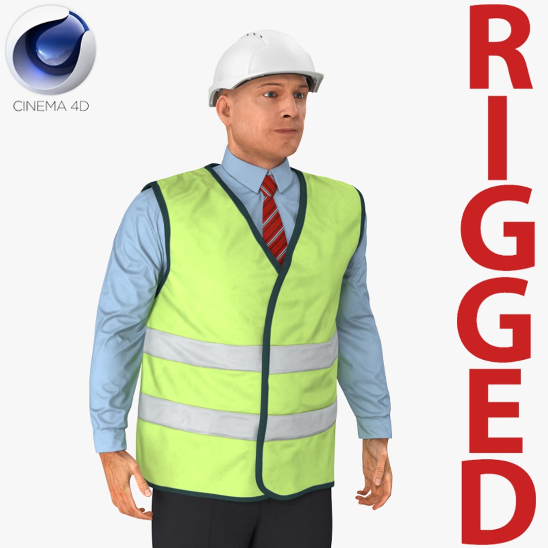 Construction Architect in Yellow Safety Jacket Rigged for Cinema 4D 3D Model 3D model preview