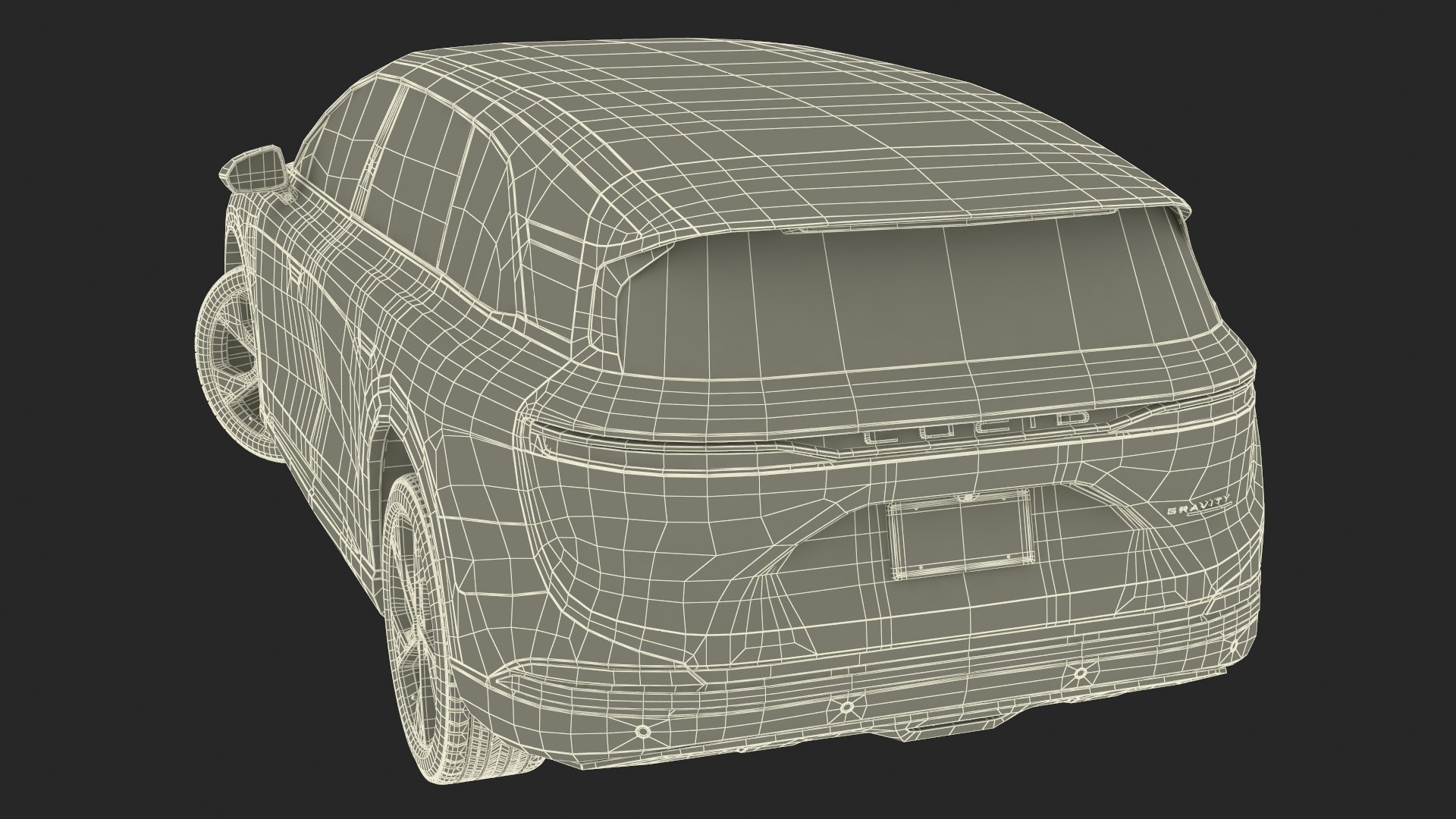 3D Lucid Gravity Olive Colored Electric SUV With Lights Off Rigged