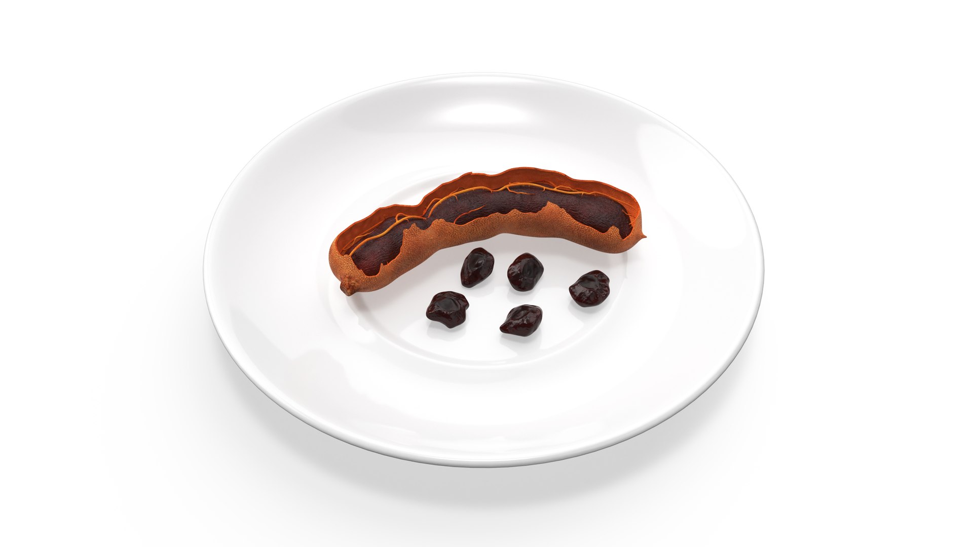 Opened Pod of Tamarind Fruit on White Plate 3D model preview