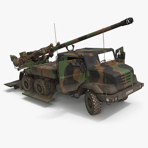 CAESAR Truck-Mounted Artillery System 6x6 Camouflage Used Rigged for Maya