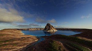 Crater lake with a mountain 3D