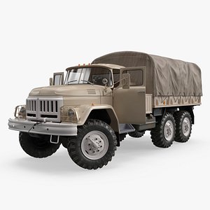 3D Field Supply Truck with Canvas Cargo Compartment Rigged for Cinema 4D