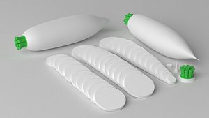 Cartoon White Radish and Slice 3D model